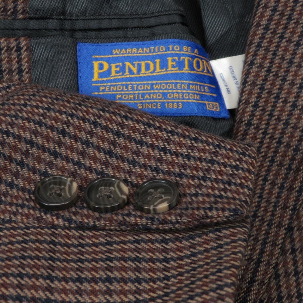 Pendleton Blazer Mens 42 Glen Check Houndstooth Sportcoat Wool Blend Brown